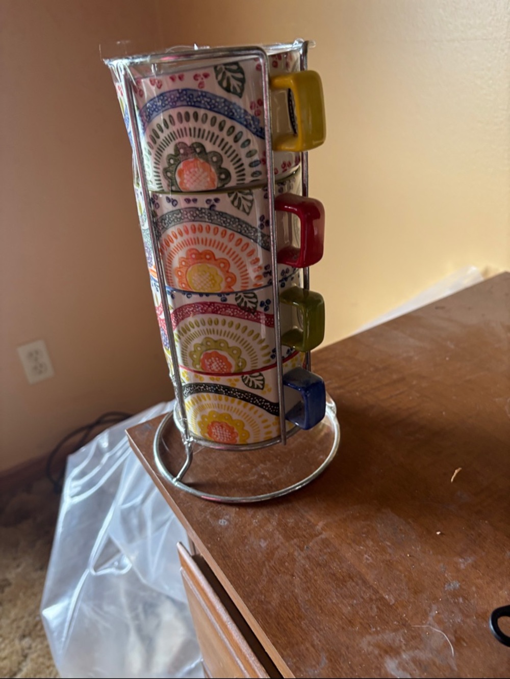 Pier 1 Multicolor Espresso Cup Set with Chrome Rack